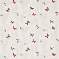 Wisteria and Butterfly Fabric - Fuchsia/Parchment