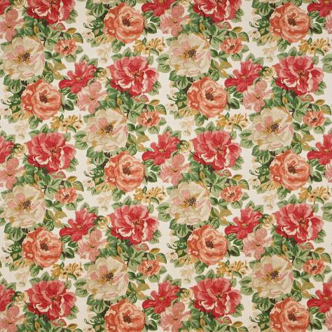 Sanderson Caverley Fabrics Midsummer Rose Fabric - Red/Green - DCAVMI203