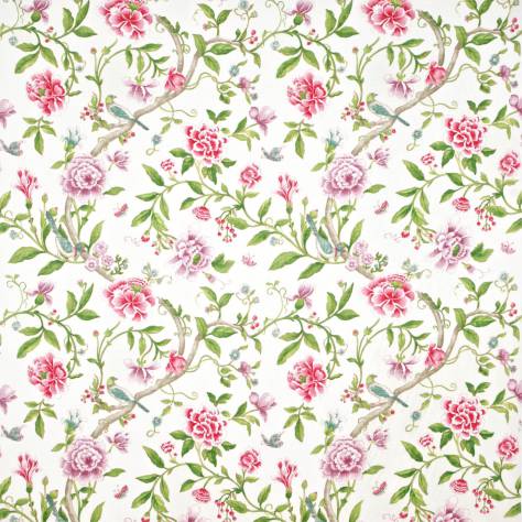 Sanderson Caverley Fabrics Porcelain Garden Fabric - Magenta/Leaf Green - DCAVPO206 - Image 1