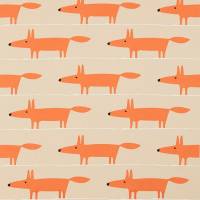 Mr Fox Applique Fabric - Tangerine/Linen