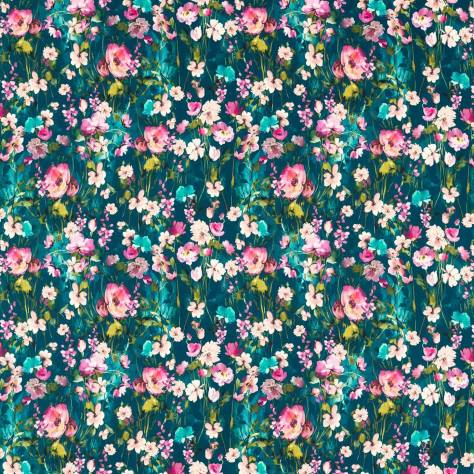 Studio G Floral Flourish Fabrics Wild Meadow Velvet Fabric - Kingfisher - F1575/01 - Image 1