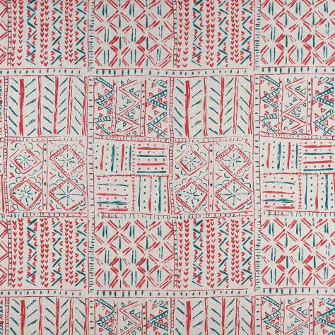 Nina Campbell Ashdown Fabrics Cloisters Fabric - Red / French Blue / Natural - NCF4361-04