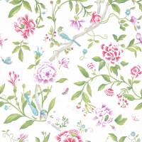 Porcelain Garden Wallpaper - Magenta/Leaf Green