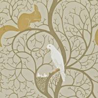 Squirrel and Dove Wallpaper - Linen/Ivory