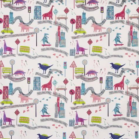 Prestigious Textiles Big Adventure Fabrics Dino City Fabric- Rainbow - 8712/546 DINO CITY RAINBOW