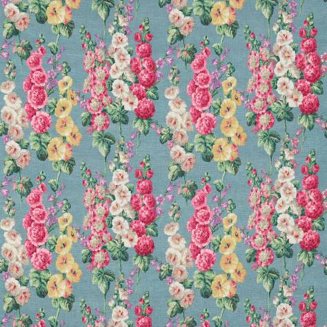 Sanderson Vintage Prints Fabrics 2 Hollyhocks Fabric - Teal/Ruby - DVIN224307 - Image 1