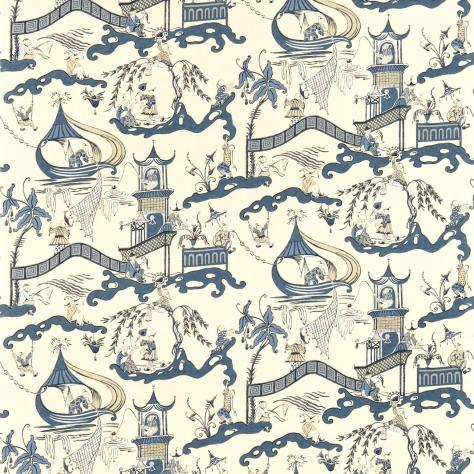 Sanderson Vintage Prints & Weaves Fabrics Pagoda River Fabric - Indigo/Blue - DVIPPA202