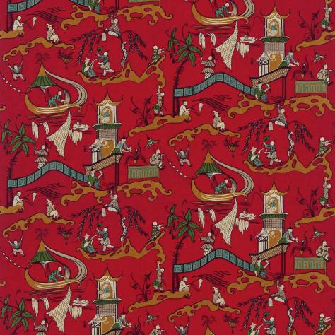 Sanderson Vintage Prints & Weaves Fabrics Pagoda River Fabric - Red/Gold - DVIPPA203