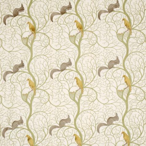 Sanderson Vintage Prints & Weaves Fabrics Squirrel and Dove Embroidery Fabric - Sage/Neutral - DVIPSQ303