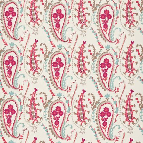 Sanderson Sojourn Prints & Embroideries Fabrics Jamila Fabric - Coral/Aqua - DSOH235245 - Image 1