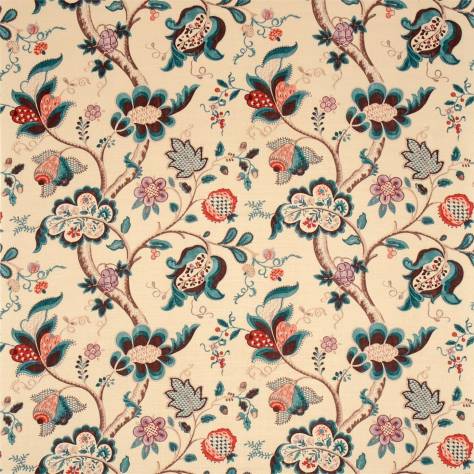 Sanderson Autumn Prints Fabrics Roslyn Fabric - Teal/Cherry - DAUP224445
