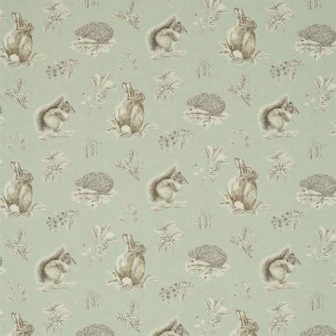 Sanderson Woodland Walk Prints & Embroideries Fabrics Squirrel and Hedgehog Fabric - Seaspray/Charcoal - DWOW225522 - Image 1