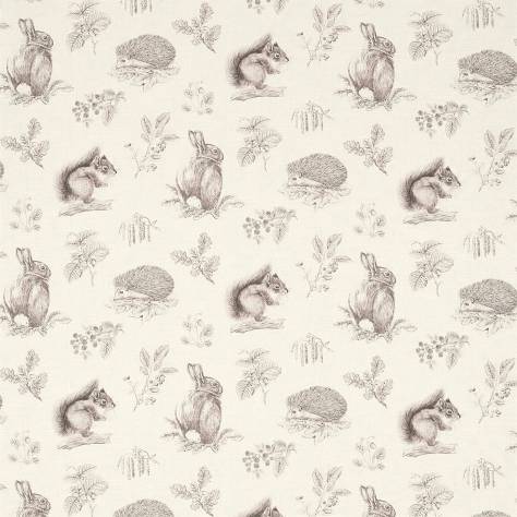 Sanderson Woodland Walk Prints & Embroideries Fabrics Squirrel and Hedgehog Fabric - Walnut/Linen - DWOW225523