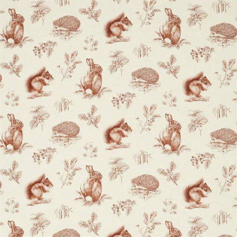 Sanderson Woodland Walk Prints & Embroideries Fabrics Squirrel and Hedgehog Fabric - Henna/Wheat - DWOW225524 - Image 1