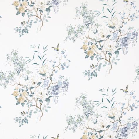 Sanderson Waterperry Prints & Embroideries Fabrics Magnolia and Blossom Fabric - Mineral/Teal - DWAP226293