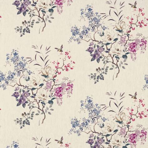 Sanderson Waterperry Prints & Embroideries Fabrics Magnolia and Blossom Fabric - Amethyst/Silver - DWAP226294
