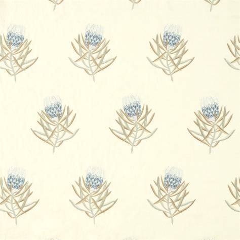 Sanderson Art of the Garden Fabrics Protea Flower Fabric - China Blue/Linen - DART236353 - Image 1