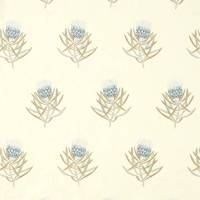 Protea Flower Fabric - China Blue/Linen