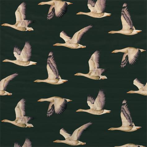 Sanderson Elysian Fabrics Elysian Geese Fabric - Forest/Fig - DYSI226519 - Image 1