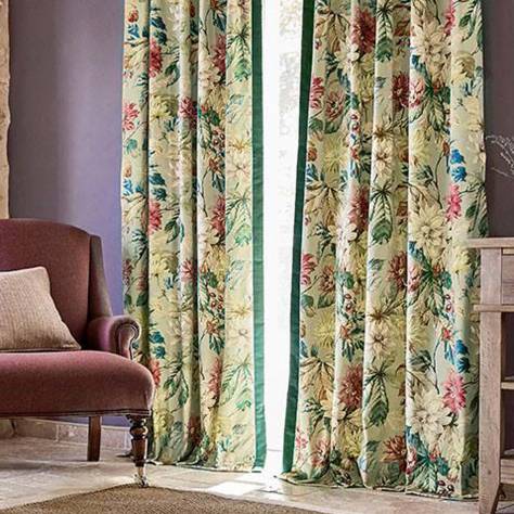 Sanderson Elysian Fabrics Dahlia and Rosehip Fabric - Teal/Russet - DYSI226533