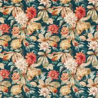 Dahlia and Rosehip Fabric - Teal/Russet