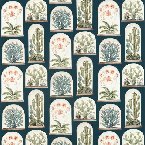 Sanderson Glasshouse Fabrics Terrariums Fabric - Ink / Papaya - DGLA226572