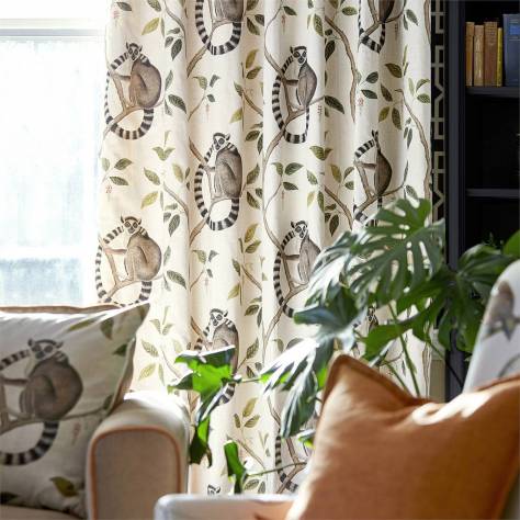 Sanderson Glasshouse Fabrics Ringtailed Lemur Fabric - Olive - DGLA226581 - Image 3