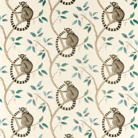 Sanderson Glasshouse Fabrics Ringtailed Lemur Fabric - Grey - DGLA226582