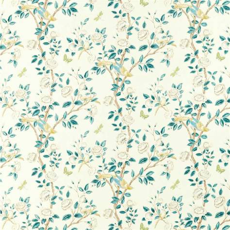 Sanderson Caspian Prints and Embroideries Andhara Fabric - Teal / Cream - DCEF226632