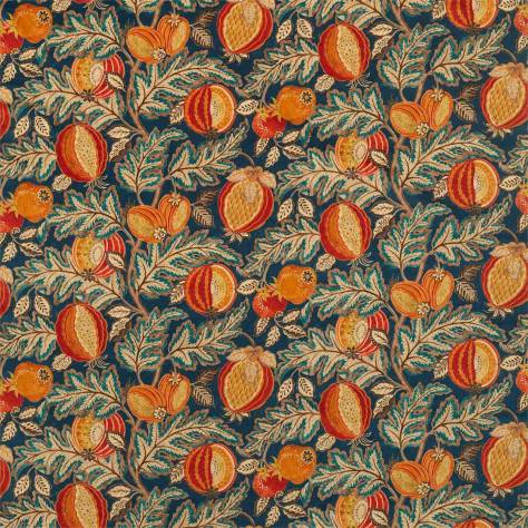 Sanderson Caspian Prints and Embroideries Cantaloupe Fabric - Tumeric / Indigo - DCEF226636