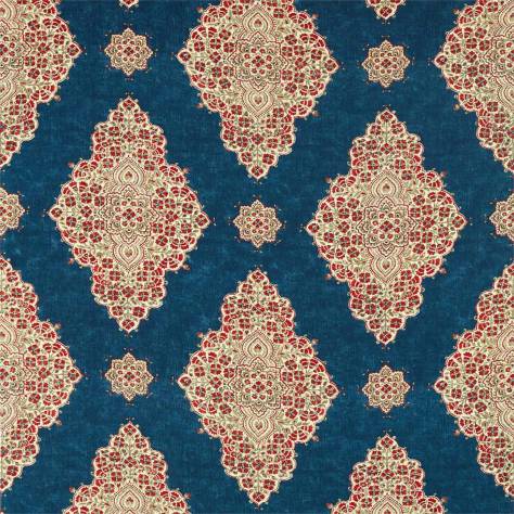 Sanderson Caspian Prints and Embroideries Siam Diamond Fabric - Cobalt / Flame - DCEF226652 - Image 1