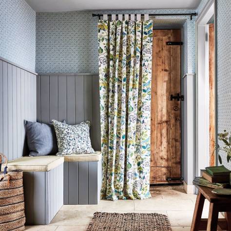 Sanderson A Celebration of the National Trust Birds and Berries Fabric - Southwold Blue - DNTF226728