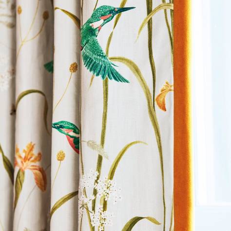 Sanderson A Celebration of the National Trust Kingfisher and Iris Fabric - Teal / Amber - DNTF226731 - Image 3