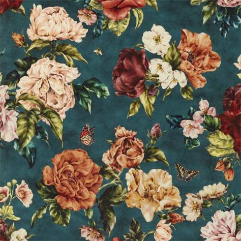 Sanderson A Celebration of the National Trust Summer Peony Fabric - Newby Green - DNTF226749