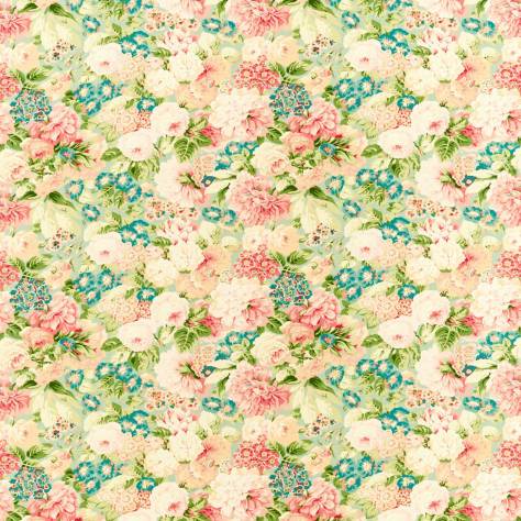 Sanderson One Sixty Fabrics Rose & Peony Fabric - Sage/Coral - DOSF226860 - Image 1