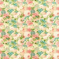 Rose & Peony Fabric - Sage/Coral
