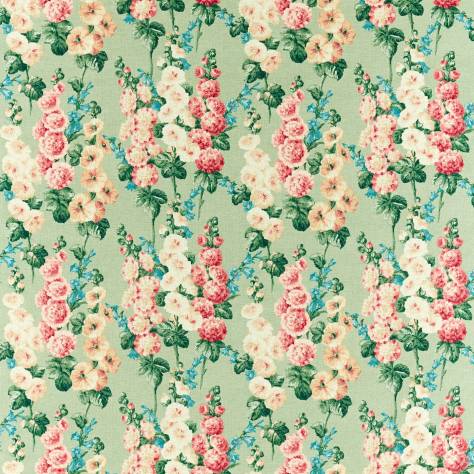 Sanderson One Sixty Fabrics Hollyhocks Fabric - Sage/Rose - DOSF226862