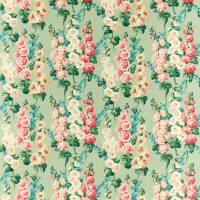 Hollyhocks Fabric - Sage/Rose