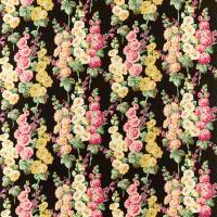 Hollyhocks Fabric - Ebony/Cerise