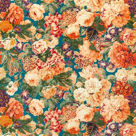 Sanderson One Sixty Fabrics Very Rose and Peony Fabric - Kingfisher/Rowan Berry - DOSF226882 - Image 1