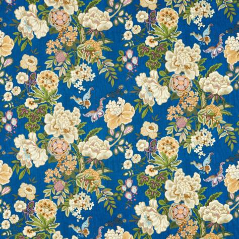 Sanderson Water Garden Fabrics Emperor Peony Fabric - Herbal Blue/Amber - DWAT226960