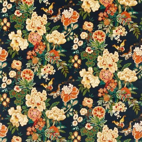 Sanderson Water Garden Fabrics Emperor Peony Fabric - Midnight/Apricot - DWAT226961 - Image 1