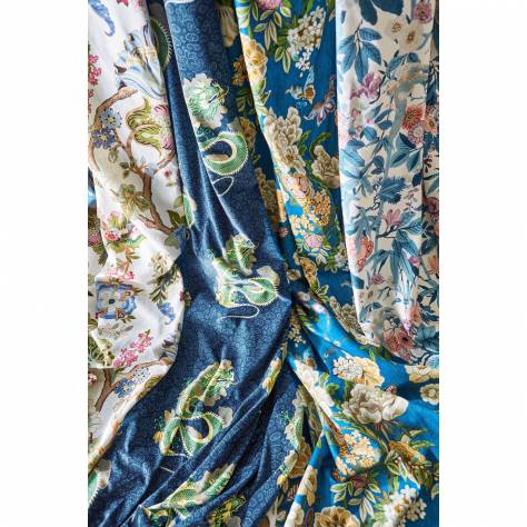 Sanderson Water Garden Fabrics Bamboo &amp; Bird Fabric - China Blue/Lotus Pink - DWAT226970