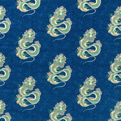 Sanderson Water Garden Fabrics Water Dragon Fabric - Emperor Blue/Emerald - DWAT226976 - Image 1