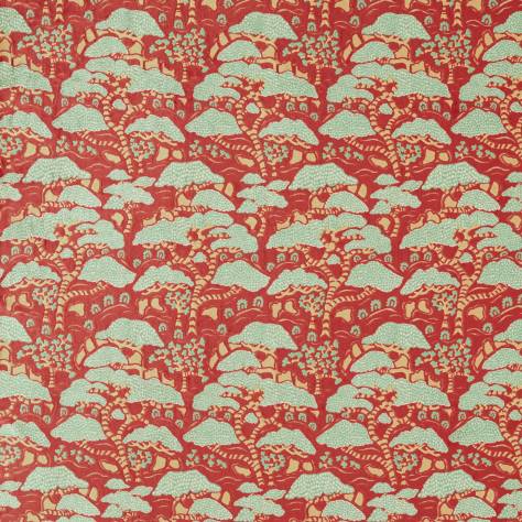 Sanderson Water Garden Fabrics Bonsai &amp; Gingko Fabric - Ruby - DWAT237276 - Image 1