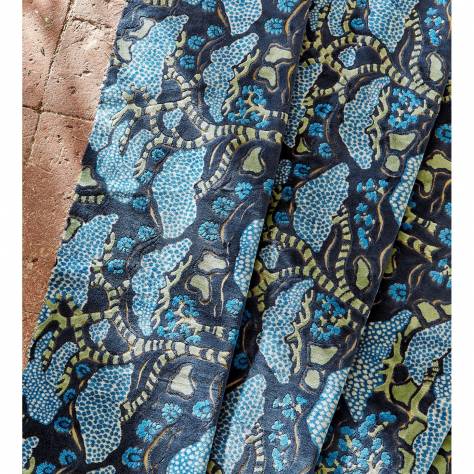 Sanderson Water Garden Fabrics Bonsai &amp; Gingko Fabric - Midnight/Orange - DWAT237277 - Image 3