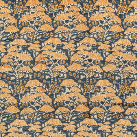Sanderson Water Garden Fabrics Bonsai &amp; Gingko Fabric - Midnight/Orange - DWAT237277