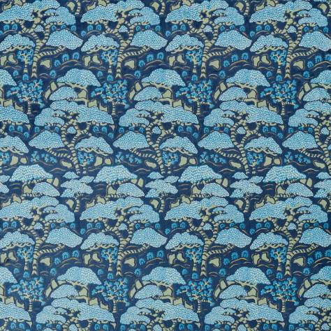Sanderson Water Garden Fabrics Bonsai &amp; Gingko Fabric - Blue - DWAT237278