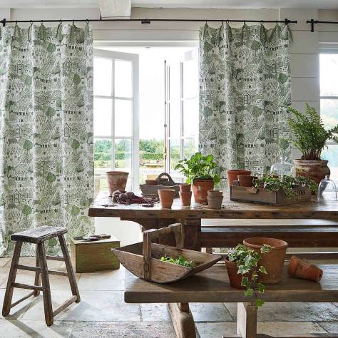Sanderson Potting Room Fabrics Spring Leaves Fabric - Denim - DHPU236460 - Image 3