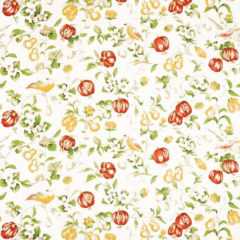 Sanderson A Painter's Garden Fabrics Pear and Pomegranate Fabric - Lemon/Vermillion - DAPGPE205